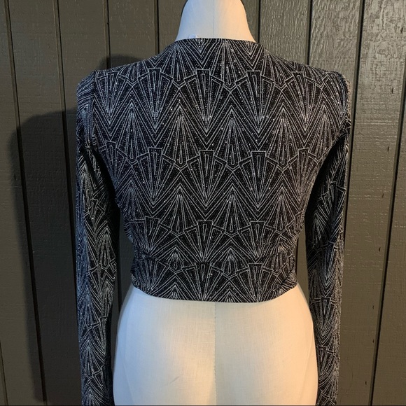 Divided Black And Silver Shimmery Wrap Crop Top - Picture 4 of 6